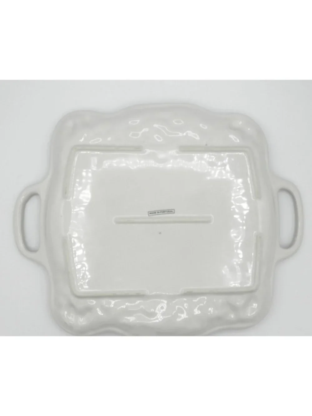 Aradia Square Serving Platter with Handles Portuguese Embossed Ceramic Acorns